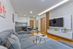 a living room with a couch and a tv at Vip Jovan 83 in Zlatibor