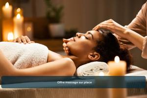 a woman getting her hair washed at a spa at Chalet Aigle 7 min to SPA for 16 Guests , Skiing in Saint-Paul-de-Montminy