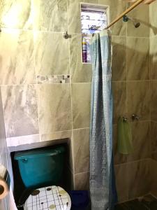a bathroom with a toilet and a shower at Cabaña de descanso en Tlazala in Cedro