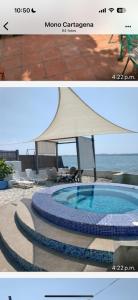卡塔赫纳Casa - EL LAGUITO的两张游泳池的照片和一个网站