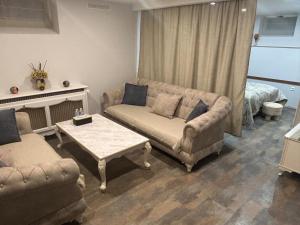 Una sala de estar con un sofá y una mesa de café. en Appartement, en Oberschaeffolsheim 1 foto más