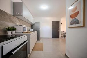 阿什杜德Luxury 5 Rooms Apartments 3 minutes from beach的配有炉灶和微波炉的厨房