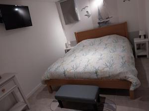 a small bedroom with a bed and a television at Les aires in Tourbes