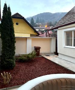 vistas a un patio con una casa en The Bucket - Calla Old Town with Jacuzzi, en Brasov