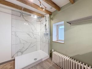 Saint-Maurice-lʼExilHome的带玻璃墙淋浴的浴室