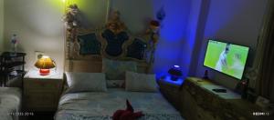 una camera da letto con un letto e una TV in una stanza di Tahrier square down town 51 El falki st Besaid usa university floor tow house number 10 a Il Cairo