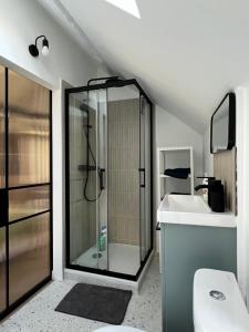 ein Badezimmer mit Dusche und Waschbecken in der Unterkunft Le Nid Bellifontain - Appartement Confort - Centre in Fontainebleau