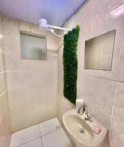 #PaRtiU PrAiA, 30 passos do Mar في ماتينيوس: حمام به نبات أخضر على الحائط +12 صورة