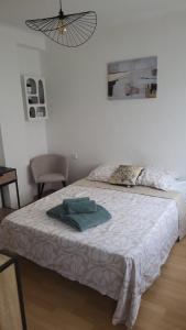 sypialnia z łóżkiem i dwoma ręcznikami na nim w obiekcie Escapade en plein cœur Antibes w mieście Antibes