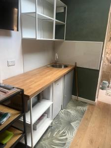 eine kleine Küche mit Arbeitsfläche und Spüle in der Unterkunft Phi Home Bormla in Vittoriosa + 20 Fotos