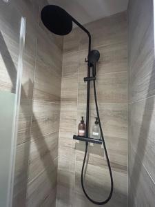 eine Dusche mit schwarzem Duschkopf im Bad in der Unterkunft Instant Emeraude Apartment in Saint-Brieuc + 8 Fotos