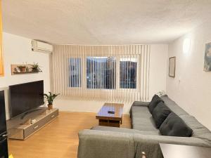 a living room with a couch and a tv at Cozy two room maisonette apartment in Samokov