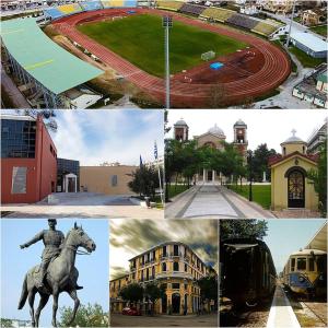 eine Fotocollage mit einer Statue eines Mannes auf einem Pferd in der Unterkunft Sroom in Kardítsa