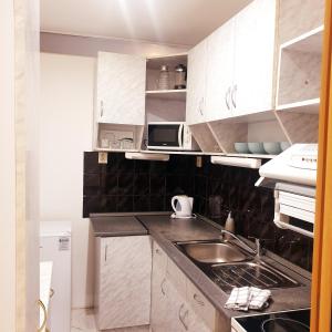 Byt ve Zdechovicích的带白色橱柜和水槽的小厨房 更多18张照片