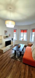 a living room with a couch and a table at Old Town Apartment Bydgoszcz in Bydgoszcz