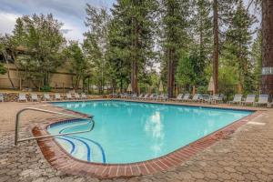 een zwembad met stoelen en bomen in een resort bij Kings Beach Luxe in Wood Vista