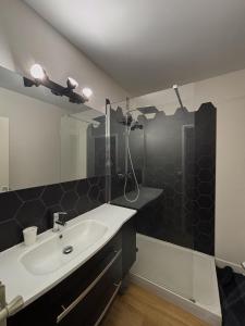 un bagno con lavandino e doccia di Spacieux T4 lumineux avec balcon confort, calme et modernité à Joué-lès-Tours a Joué-lés-Tours