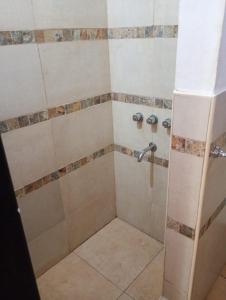 een badkamer met een douche met een betegelde douche bij Alpinas El Chusmo 2 in Villa Ciudad Parque