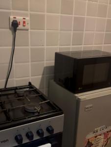 Homa BayAmors place的炉灶式烤箱旁边配有微波炉