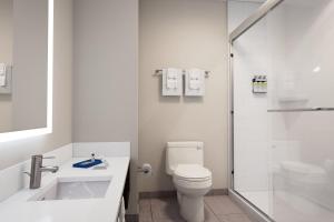 un bagno bianco con wc e doccia di Holiday Inn Express & Suites Raleigh West - Lenovo Center by IHG a Raleigh Altre 38 foto