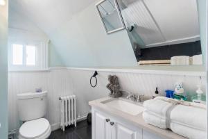 un bagno con un water, un lavandino e uno specchio di The City Climb a Guttenberg