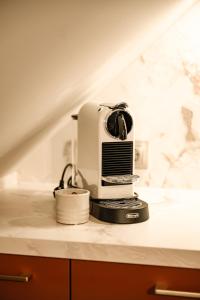 a toaster sitting on top of a kitchen counter at Spalter EINSER - Luxury Apartments & Ferienwohnungen in Spalt