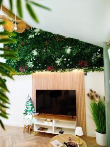 TV a/nebo společenská místnost v ubytování Le Perchoir de Linas, filet suspendu, appartement cosy