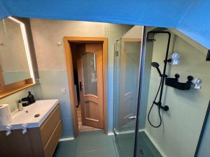 ein Badezimmer mit Dusche und Waschbecken in der Unterkunft Altstadt Quartier in Bad Freienwalde + 15 Fotos