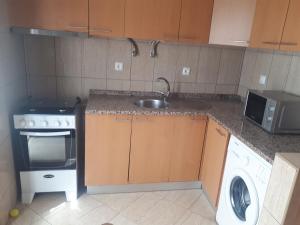 Avenida NHU SANTIAGO في Santa Cruz: مطبخ مع حوض وغسالة ملابس