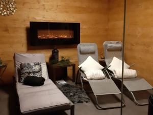 林区富尔特Holiday apartment with 3 bedrooms的有两把椅子和一个壁炉的客厅