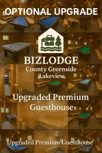 un collage di foto di un edificio con la scritta upgrade facoltativo bililo lodge di Bizlodge County Greenside Lakeview a Deseronto