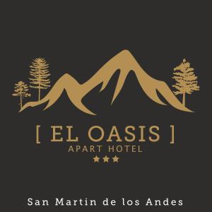 un logo pour un hôtel d'aéroport avec des arbres dans l'établissement El Oasis Apart Hotel, à San Martín de los Andes