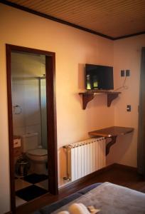 un bagno con un water e una tv a parete di Pousada Novo Horizonte a São Francisco de Paula