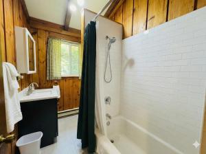 a bathroom with a shower and a tub and a sink at Sunny Point Resort in Parry Sound +59 photos