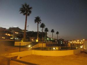 a skate park at night with palm trees and a cruise ship at Arenales del Sol in Arenales del Sol