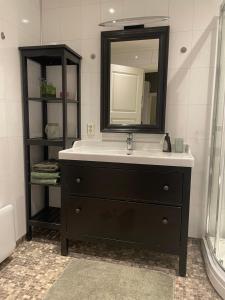 a bathroom with a sink and a mirror at Brekkehagen in Skien +17 photos