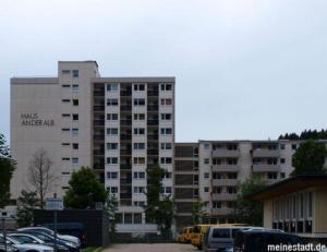 duży apartamentowiec z samochodami zaparkowanymi na parkingu w obiekcie Alb Studio in Sankt Blasien w mieście St. Blasien