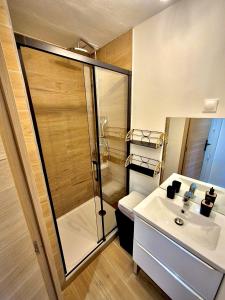 a bathroom with a shower and a sink at Charmant appart climatisé in Draguignan