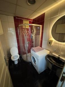 une salle de bains avec toilettes, douche et lavabo dans l'établissement Centralsuit, à Eskişehir