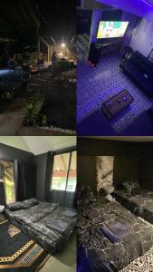 a collage of four pictures of a room with a bed at บ้านเพื่อนโฮมสเตย์ เขาพนม  +3 photos