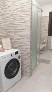 a washing machine in a bathroom with a shower at I Giardini Magenta in Magenta +1 photo