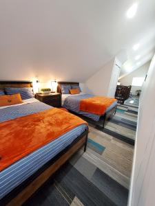 印第安纳波利斯Fountain Square Dream Dwelling的一间有两张床和楼梯的卧室 更多46张照片