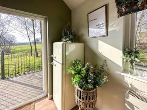 een keuken met een koelkast en planten in een kamer bij Talltrees - Uk42842 in Uplowman
