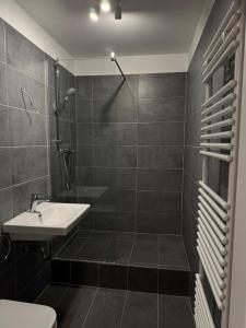 班贝格BM Rooms Innenstadt - Große Moderne City Apartments mit eigenem Bad im Herzen der Stadt的带水槽和淋浴的浴室