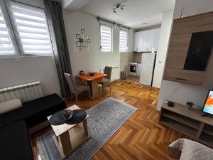 salon z kanapą i stołem w obiekcie Altina Gottfried Studio w mieście Novi Grad