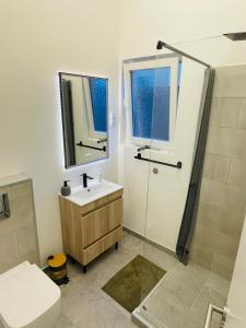 a bathroom with a toilet and a sink and a shower at Sunny Escape - Ponta do Sol -- Vila Silva Upstairs in Ponta do Sol