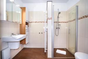 un bagno con lavandino, wc e doccia di Blankwasserweg 57, "Amina 2" a Grömnitzerhagen Altre 11 foto