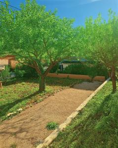 Studio de la Villa Thérèse, Piscine & Jardin في سان لوران دو فار: شجرتين في ساحة بجوار مبنى +25 صورة