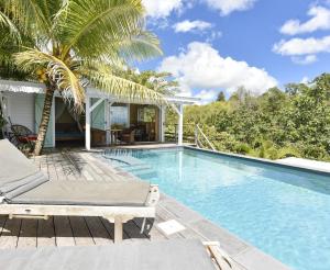 a swimming pool with a palm tree and a house at La poolhouse in Grand-Bourg