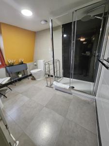 a bathroom with a shower and a toilet at Hill House in Bath +33 photos